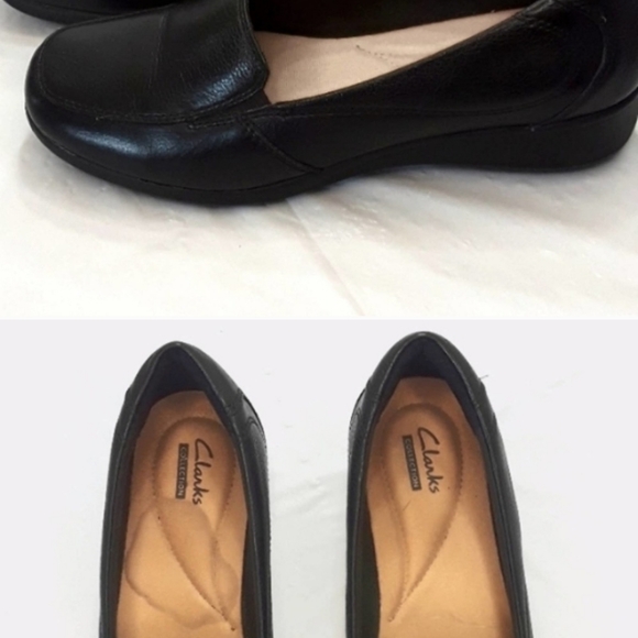 Clarks Collection Black  Leather Flats - Picture 1 of 8